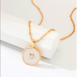 New! White Enamel Inlaid Heart Necklace.